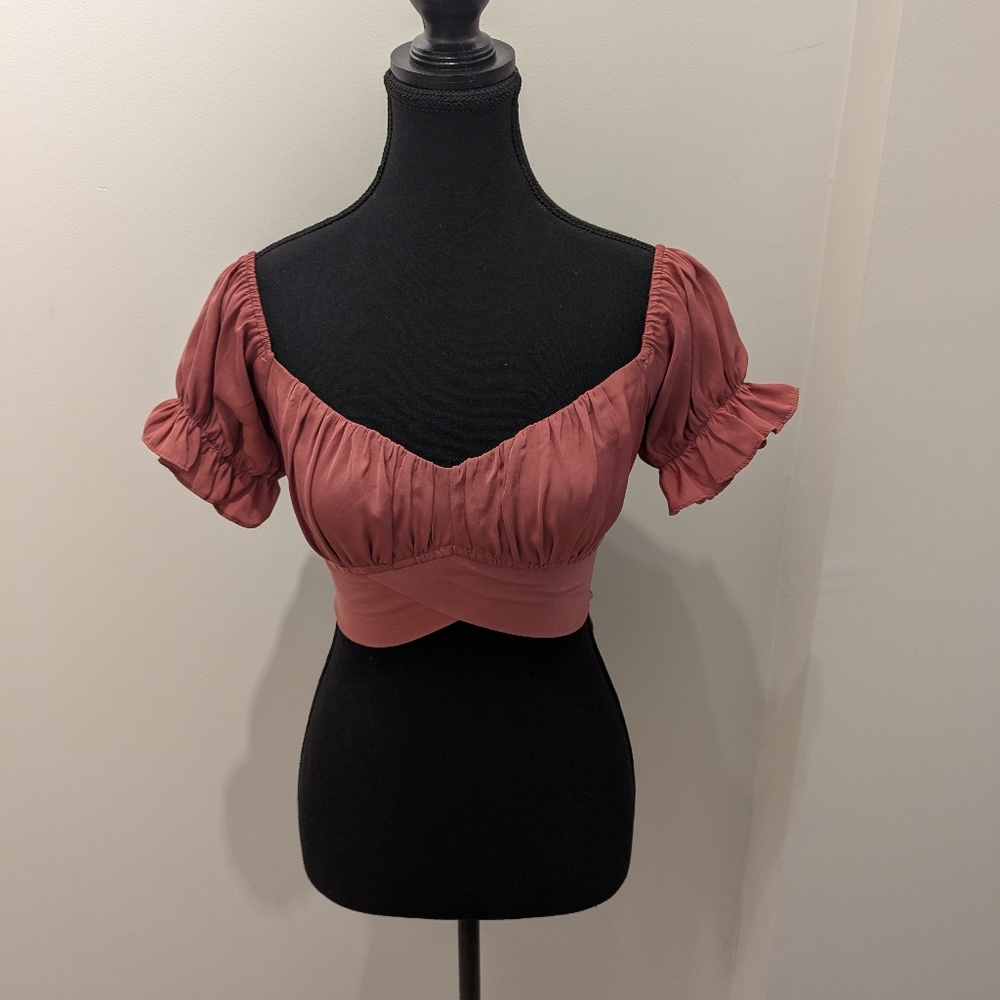Silky/Satin Mauve Puff Sleeve Crop Top